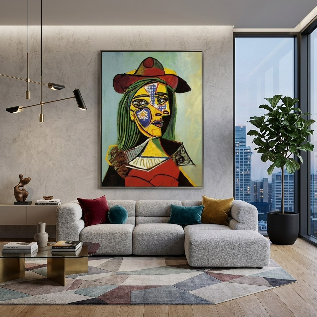 Femme au chapeau et col en fourrure Reproduction Canvas Wall Art Print
