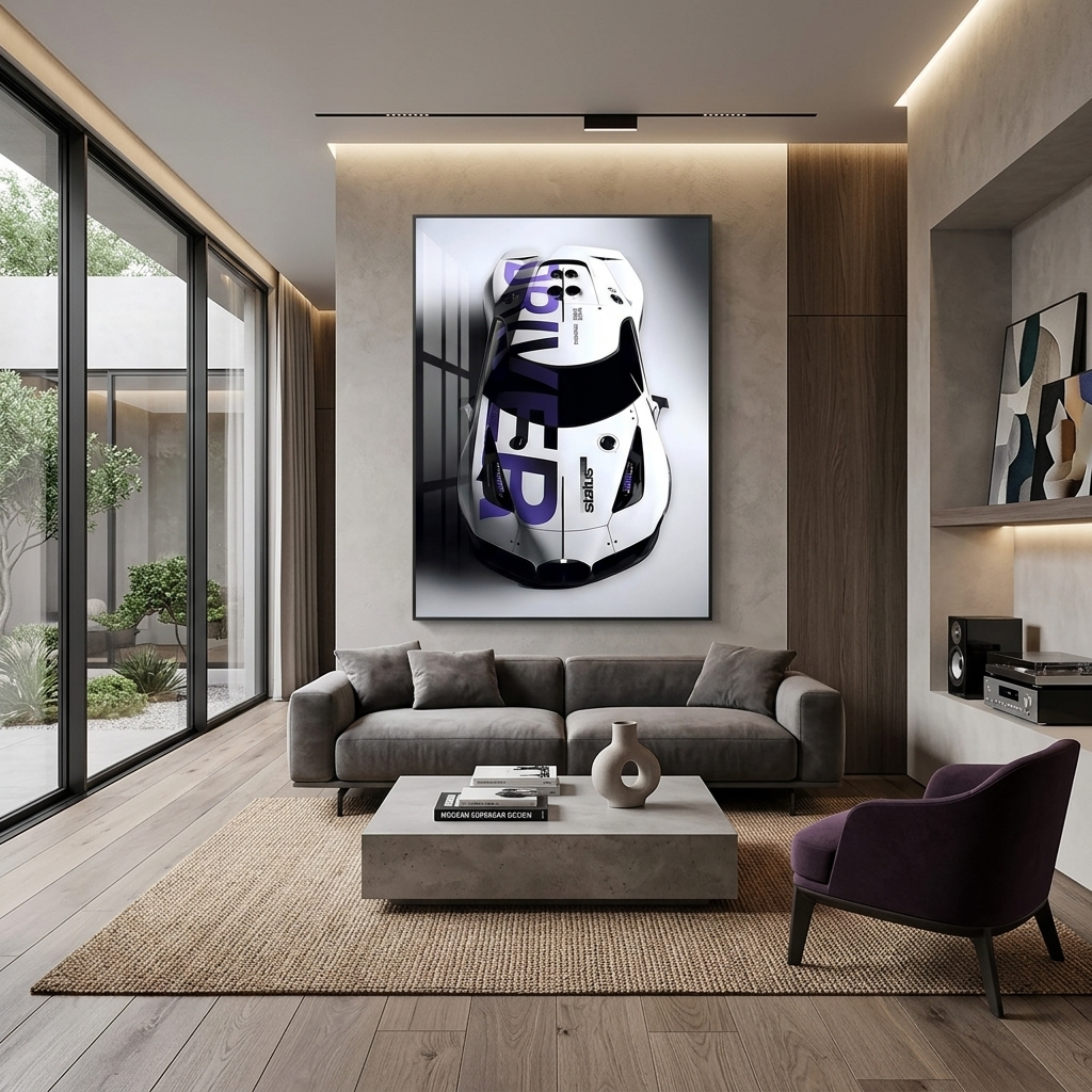 Bugatti white Cars Canvas Wall Art Print