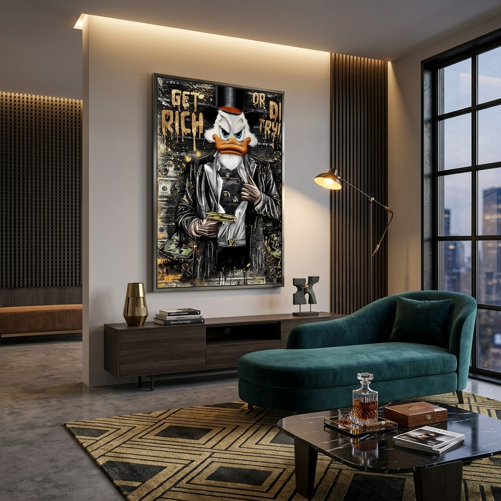 Scrooge with a pistol in an armored vest Inspirational Canvas Wall Art Print