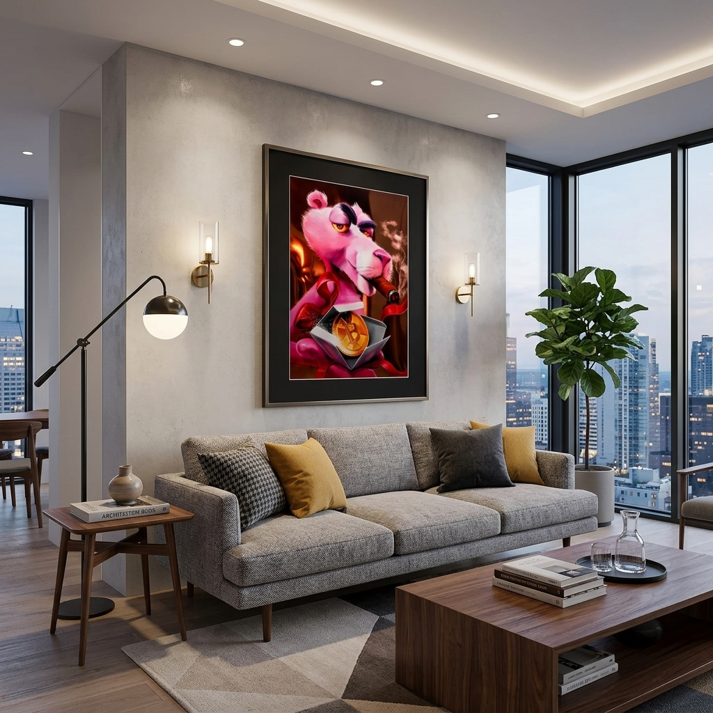 Pink panther and bitcoin Inspirational Canvas Wall Art Print