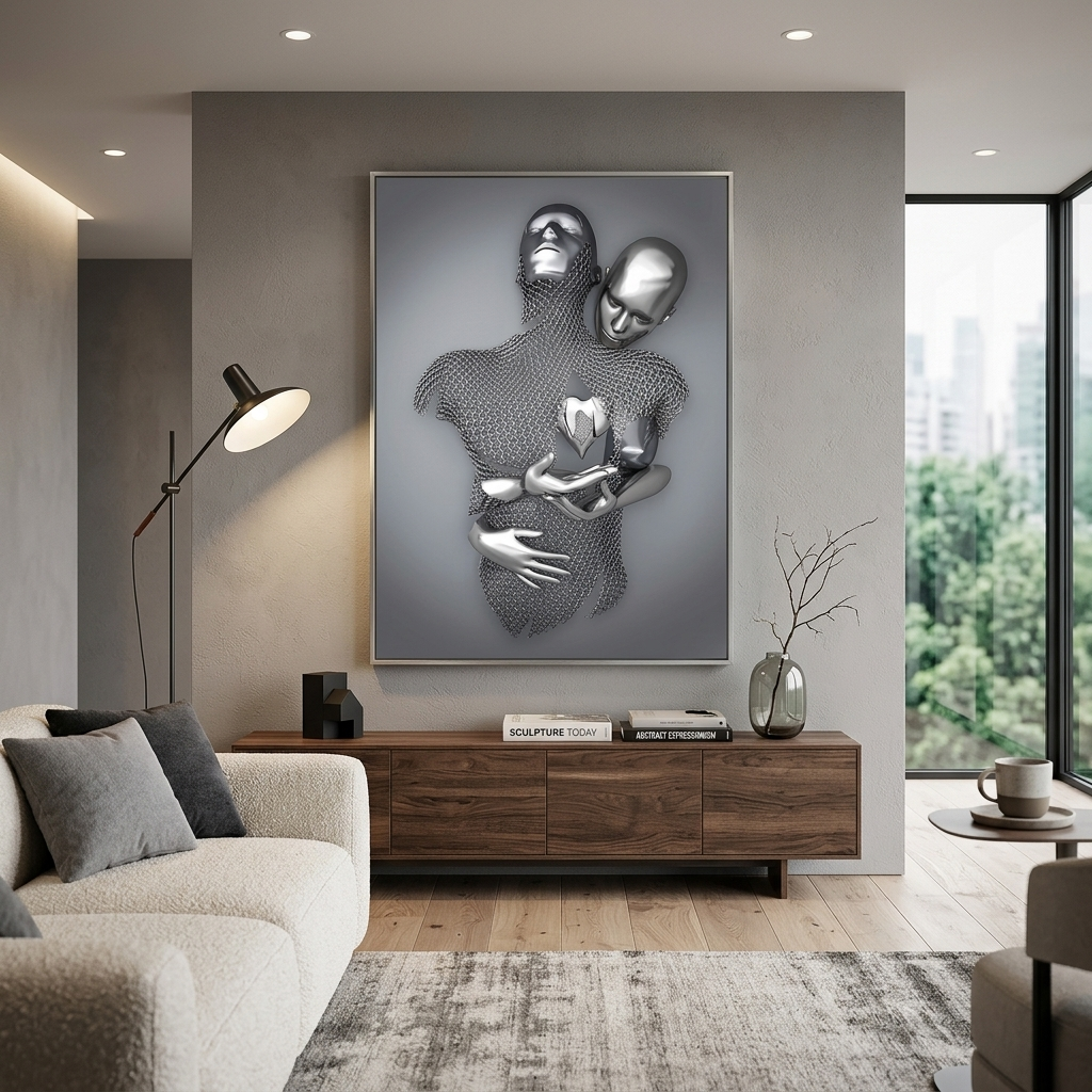 Figures of people in silver color Canvas Wall Art Print