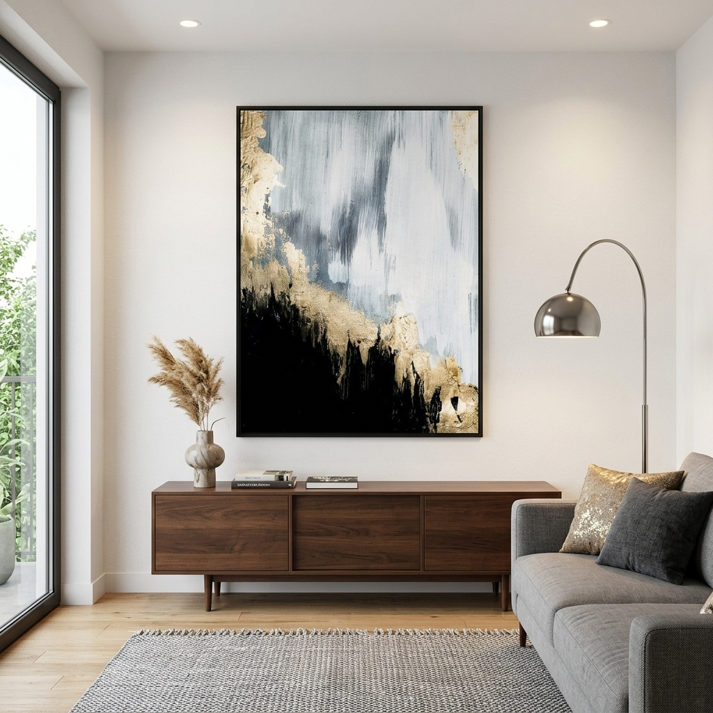 In silver gold and black Abstraction Canvas Wall Art Print