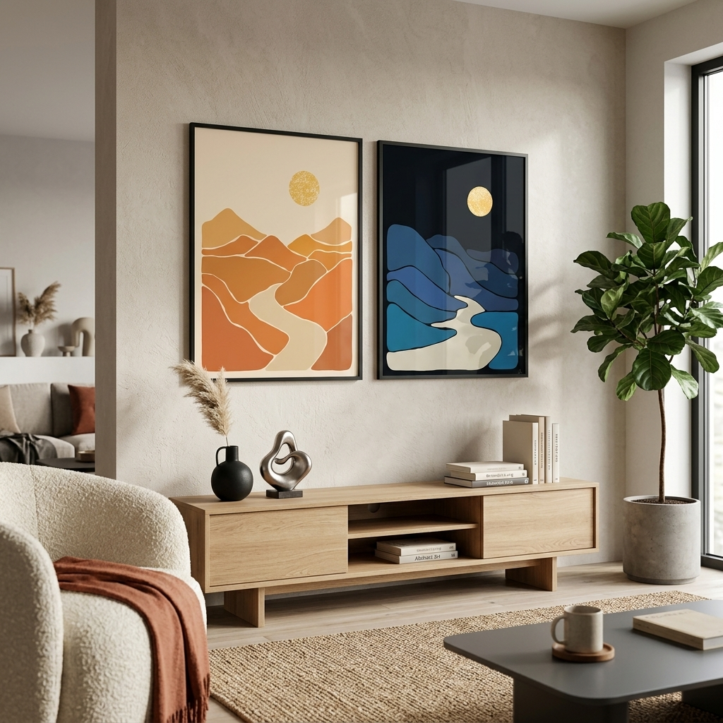 Modular abstract day and night Multi Panel Canvas Wall Art Print