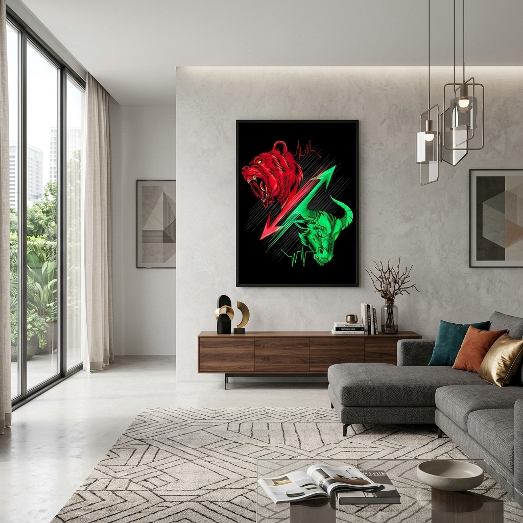 Bull and Bear, bitcoin cryptocurrency and trading Inspirational Canvas Wall Art Print