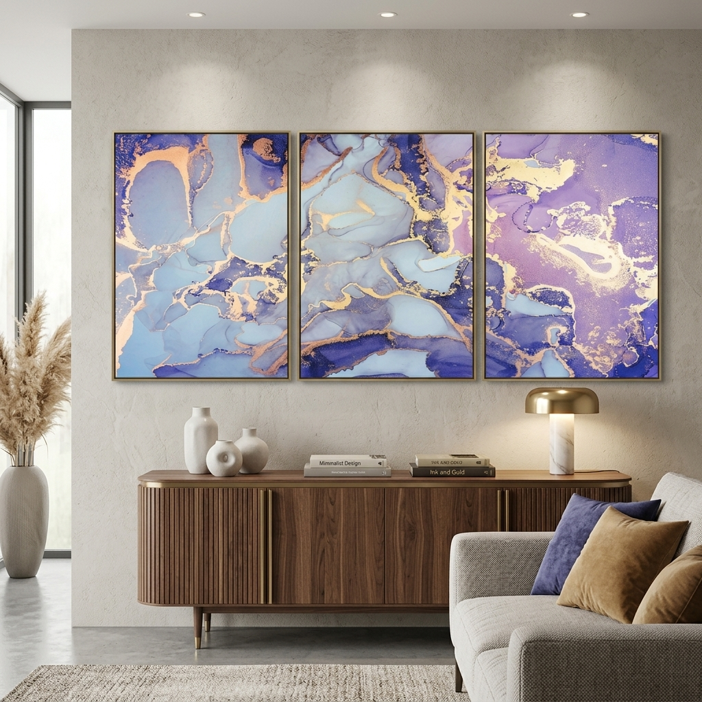 Modular lavender gray abstract Multi Panel Canvas Wall Art Print