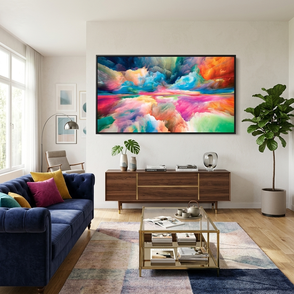 Rainbow abstract in blue red and green colors Abstraction Canvas Wall Art Print