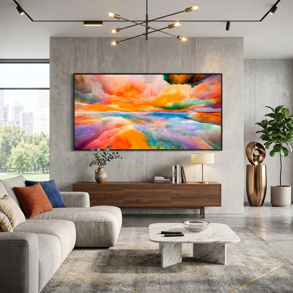 Rainbow abstraction with a central orange color Abstraction Canvas Wall Art Print
