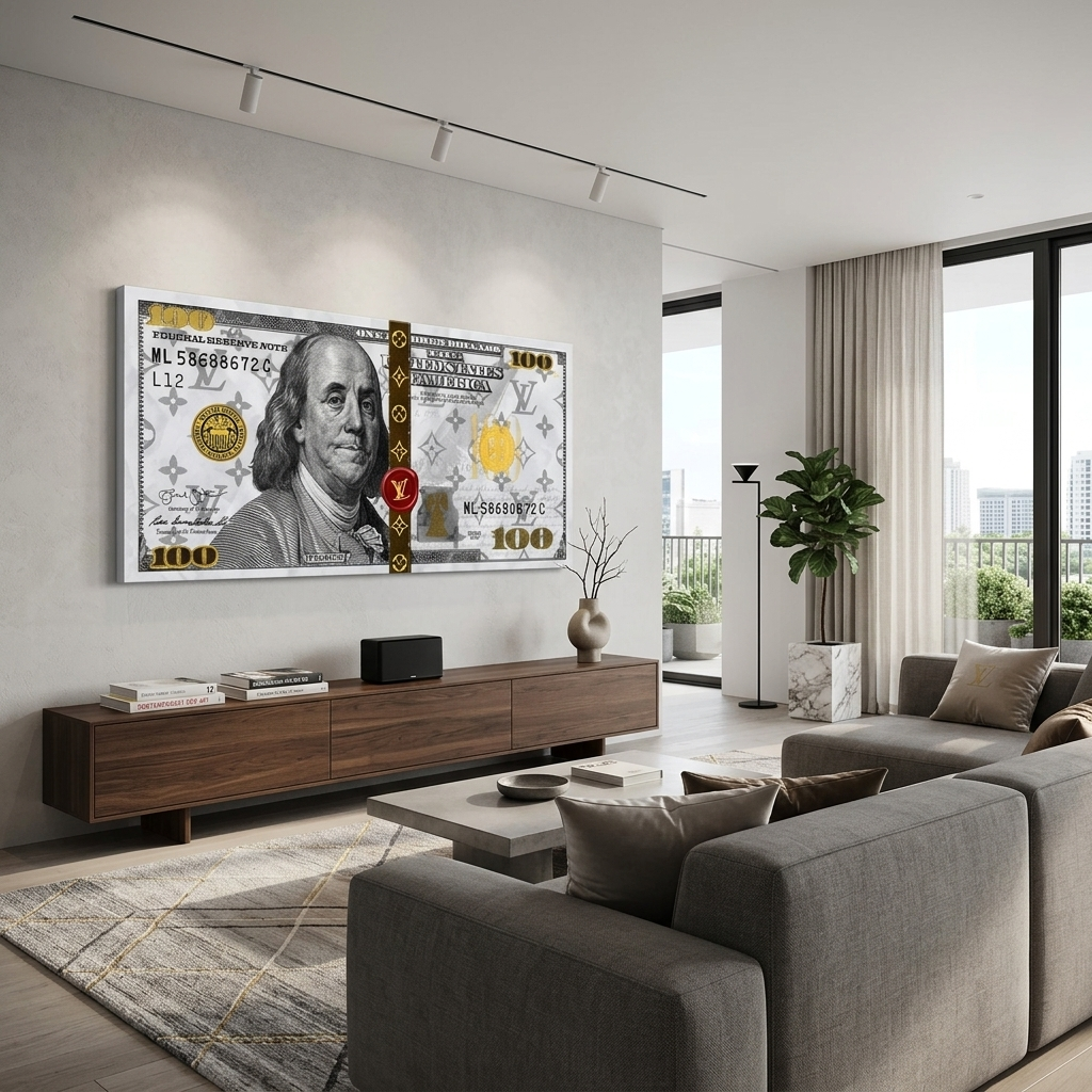 100 dollars White Franklin LV white Inspirational Canvas Wall Art Print