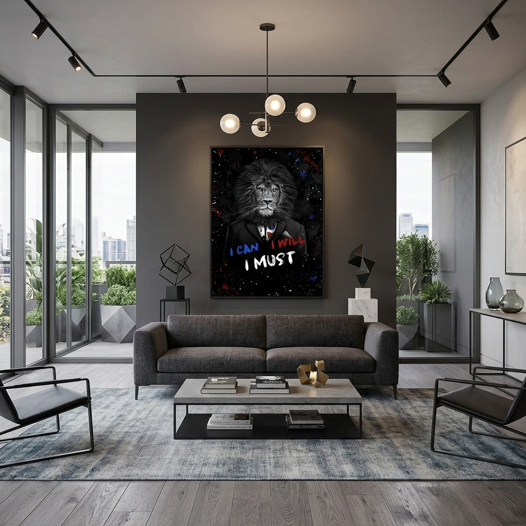 Lion I can, I will, I must, Motivational Canvas Wall Art Print