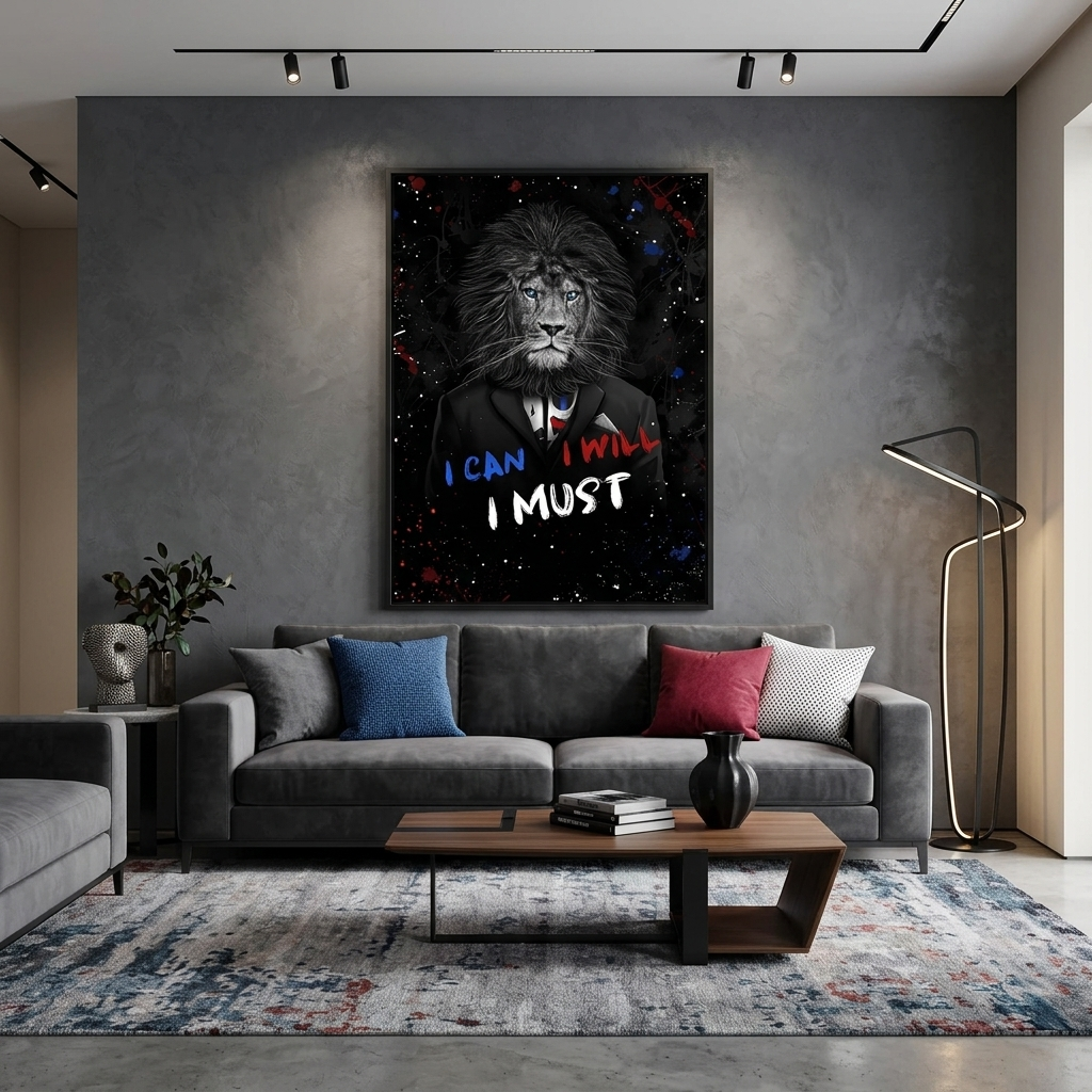 Lion I can, I will, I must, Motivational Canvas Wall Art Print