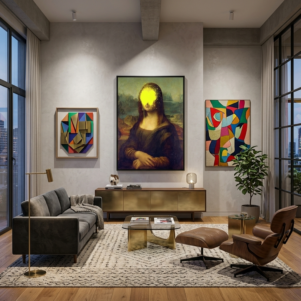 Canvas Wall Art Print Mona Lisa with yellow paint on her face