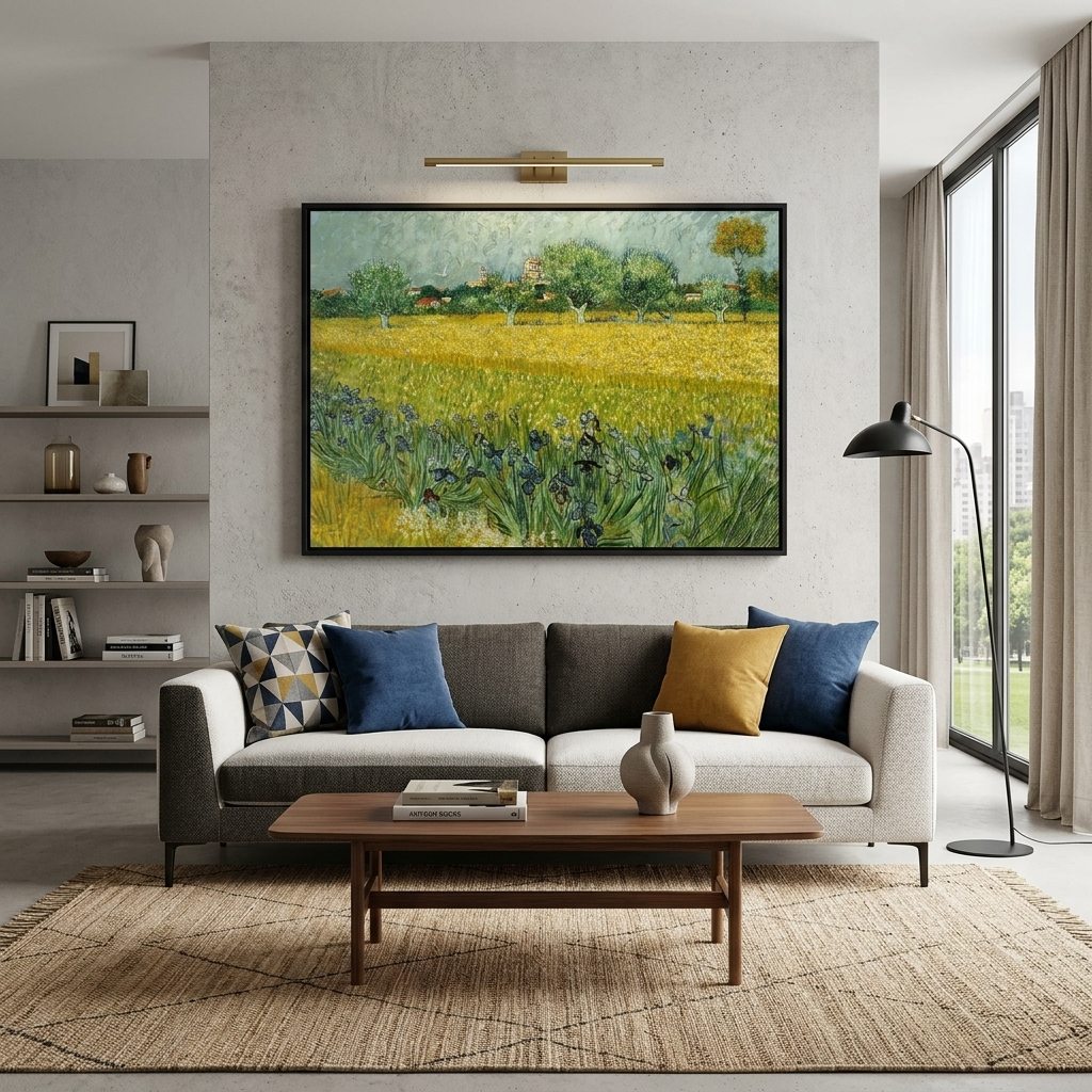 View of Arles with irises Reproduction Canvas Wall Art Print