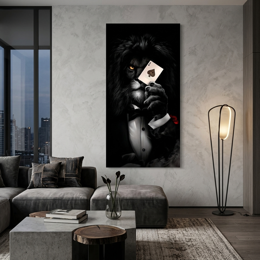 A lion and a game card Motivational Canvas Wall Art Print