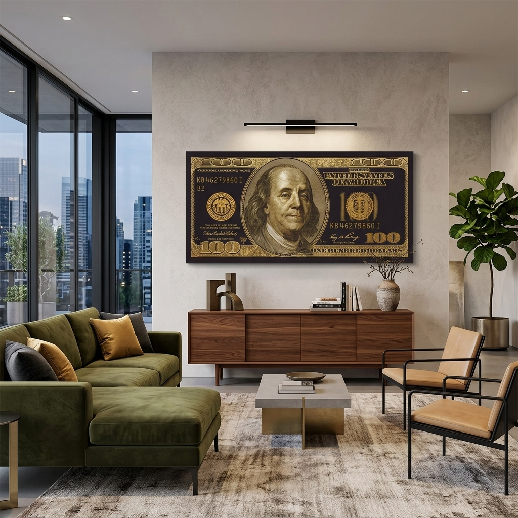 100 dollars golden and black Inspirational Canvas Wall Art Print