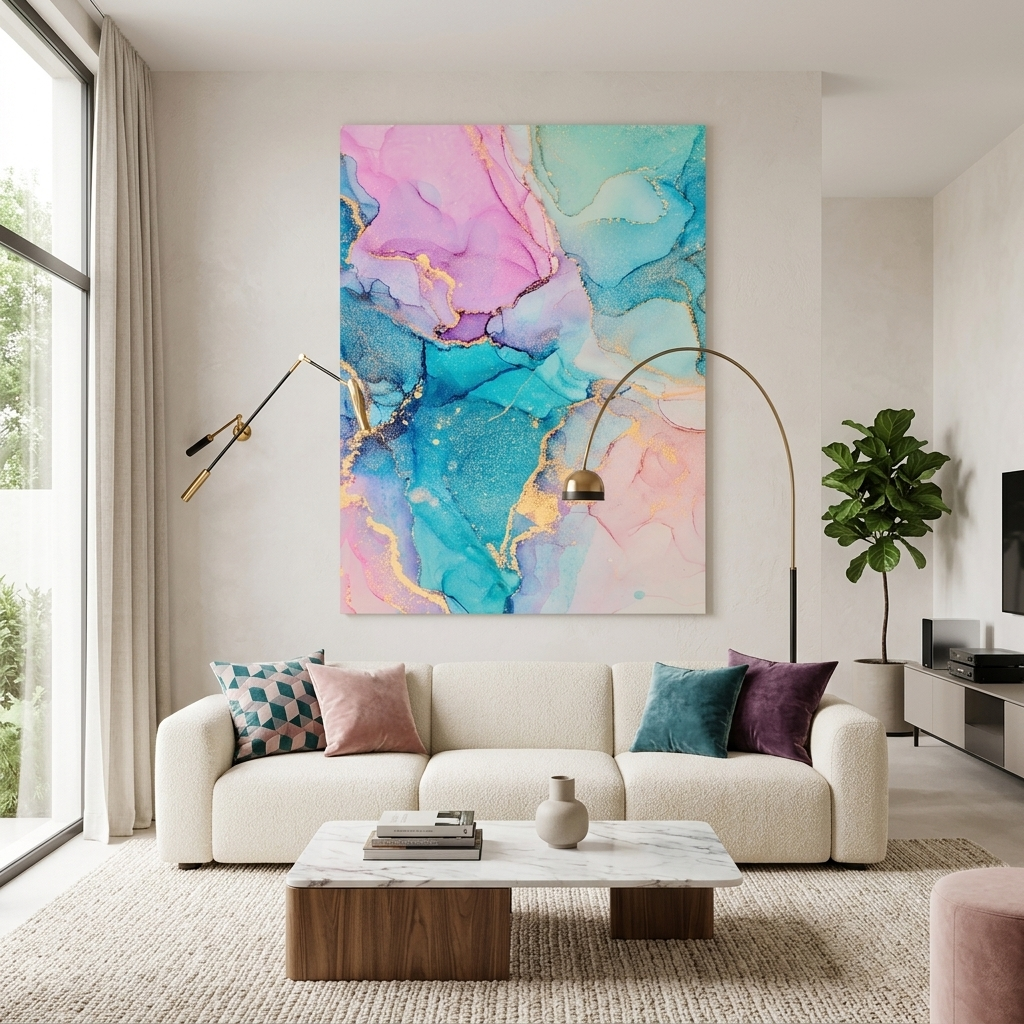 Gently turquoise with pink tones Abstraction Canvas Wall Art Print