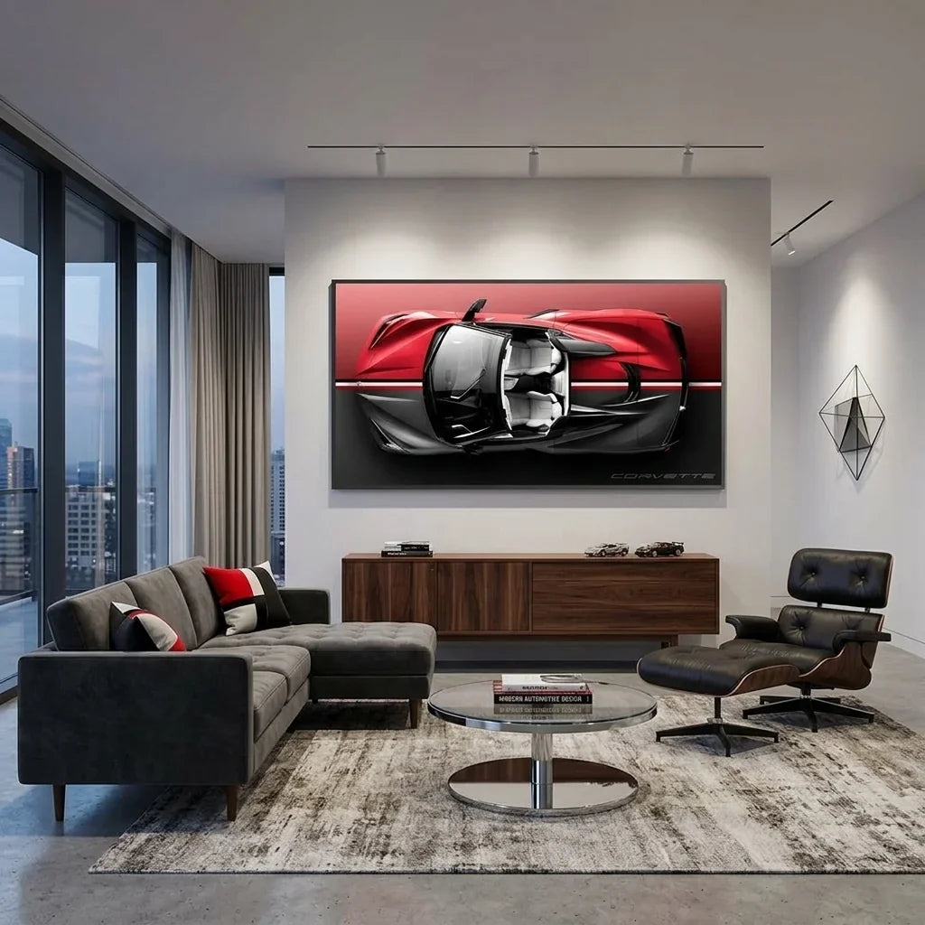Chevrolet Corvette C8 Stingray Top-Down View - Premium Canvas Wall Art