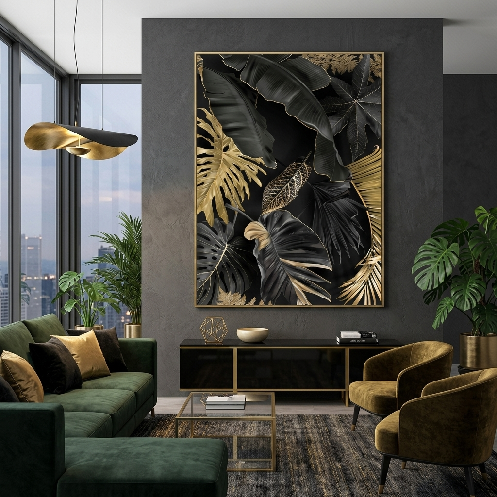 Light gray with dark gray tones and yellow elements Abstraction Canvas Wall Art Print
