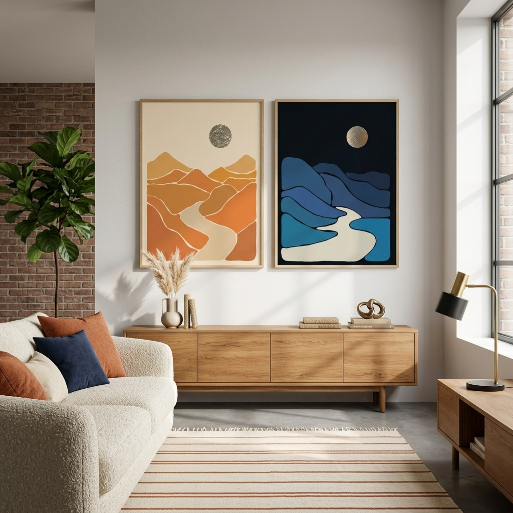 Modular abstract day and night Multi Panel Canvas Wall Art Print