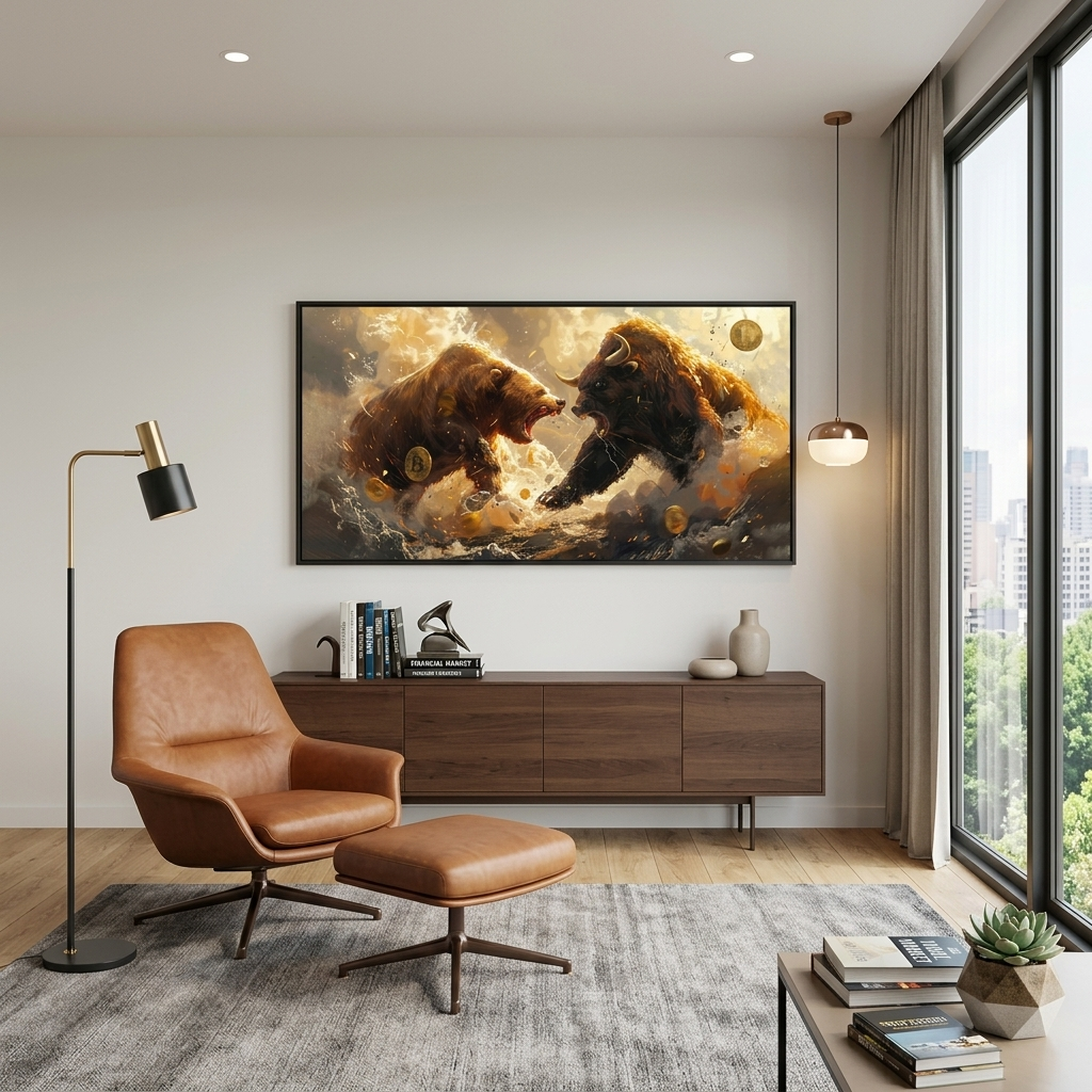 Inspirational Canvas Wall Art Print Bull vs. Bear