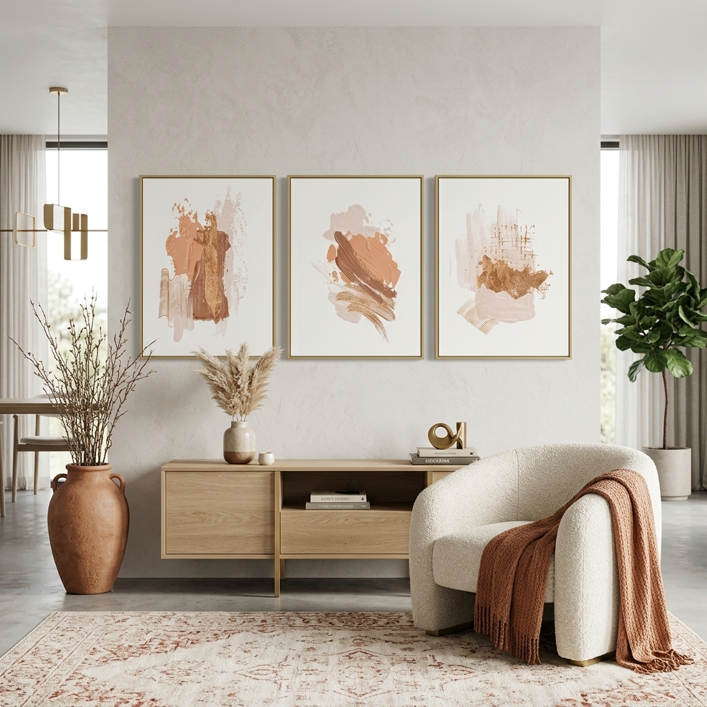 Modular beige strokes Multi Panel Canvas Wall Art Print
