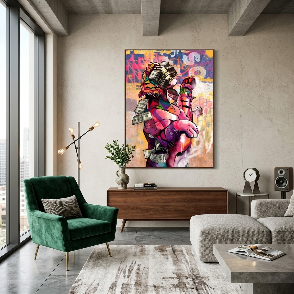 The tiger and money Motivational Canvas Wall Art Print