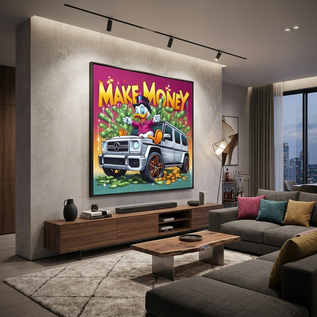 Inspirational Canvas Wall Art Print Scrooge on Mercedes Make Money