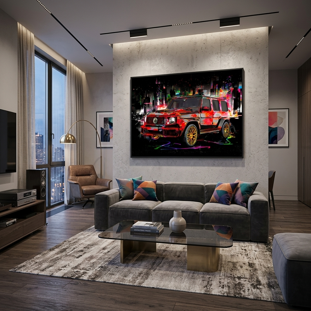 Mercedes G class car on the background of the night city Canvas Wall Art Print