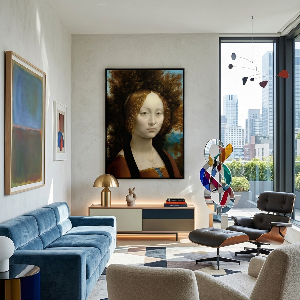 Portrait of Ginevra de Benci by Leonardo da Vinci Reproduction Canvas Wall Art Print