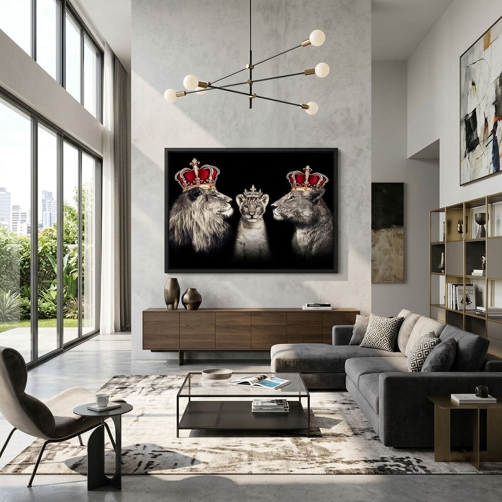 The royal family of lions Canvas Wall Art Print