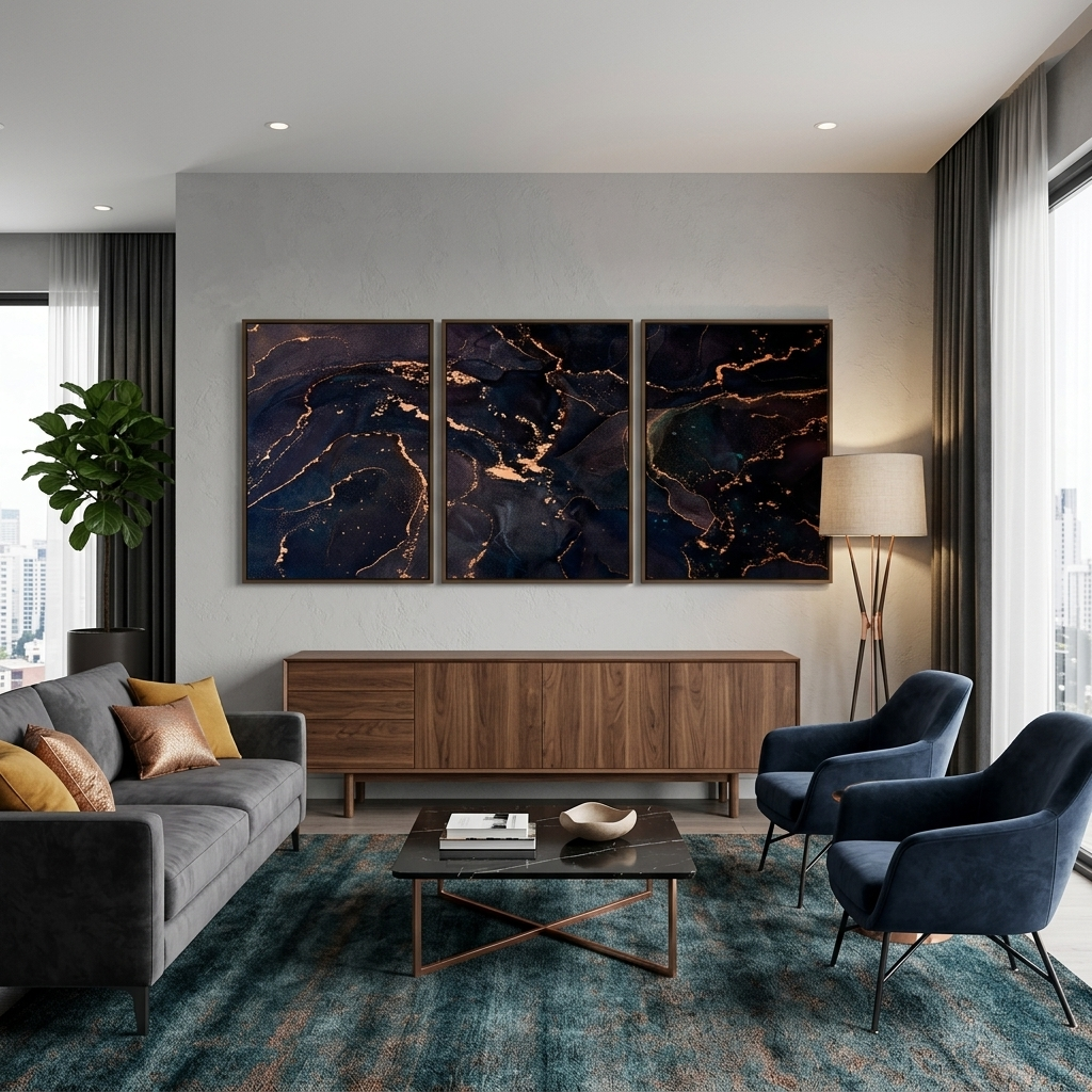 Modular dark abstract with gold elements Multi Panel Canvas Wall Art Print