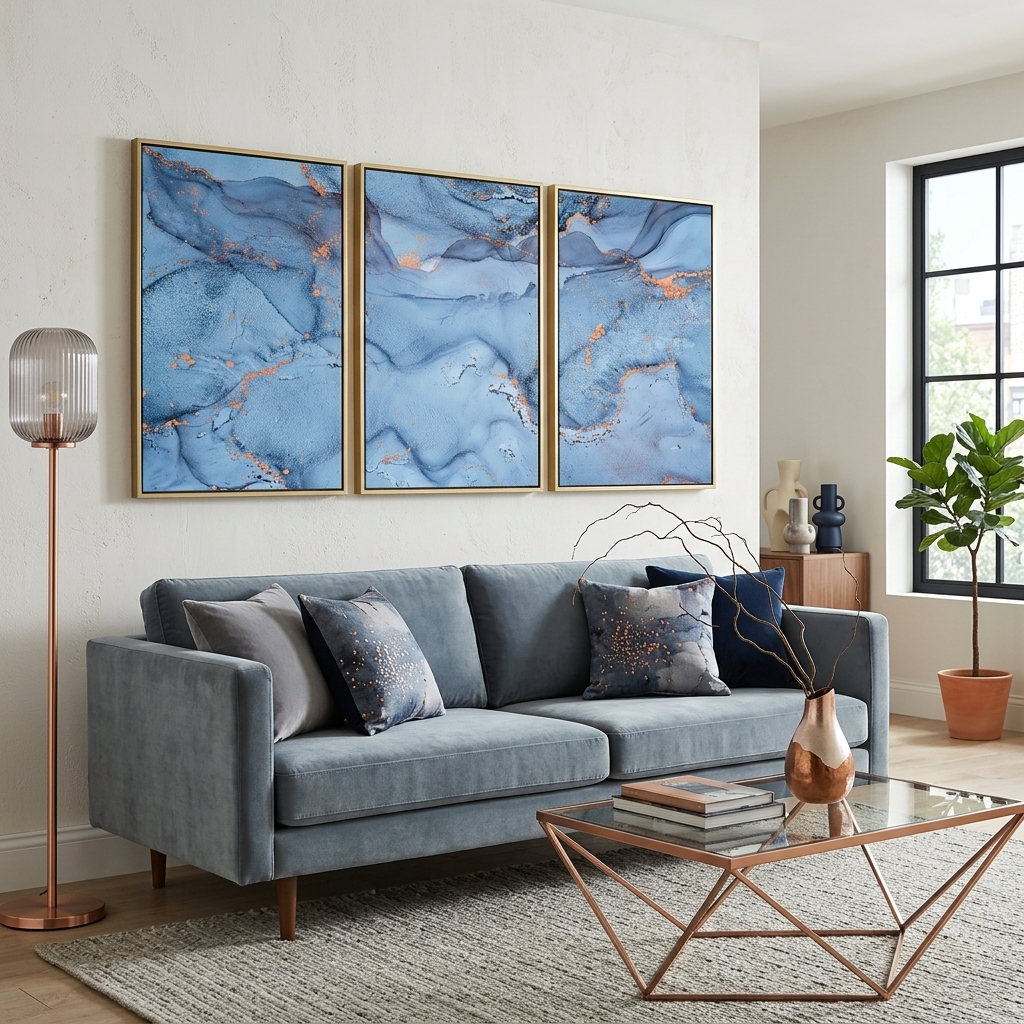 Modular abstract in blue Multi Panel Canvas Wall Art Print