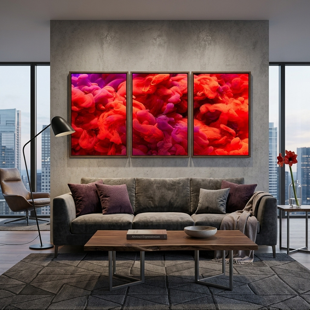 Modular red abstract Multi Panel Canvas Wall Art Print