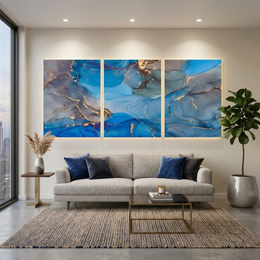 Modular gray-blue abstract Multi Panel Canvas Wall Art Print