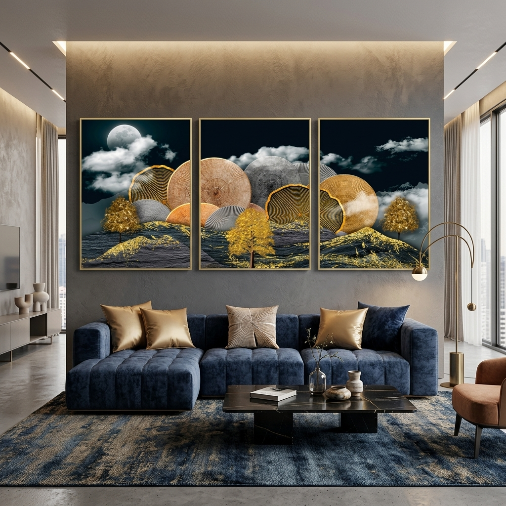Modular abstract tree in gold Multi Panel Canvas Wall Art Print