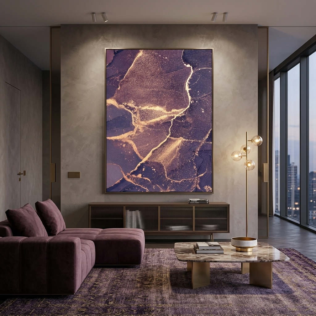 Gently purple abstract with gold lines Abstraction Canvas Wall Art Print