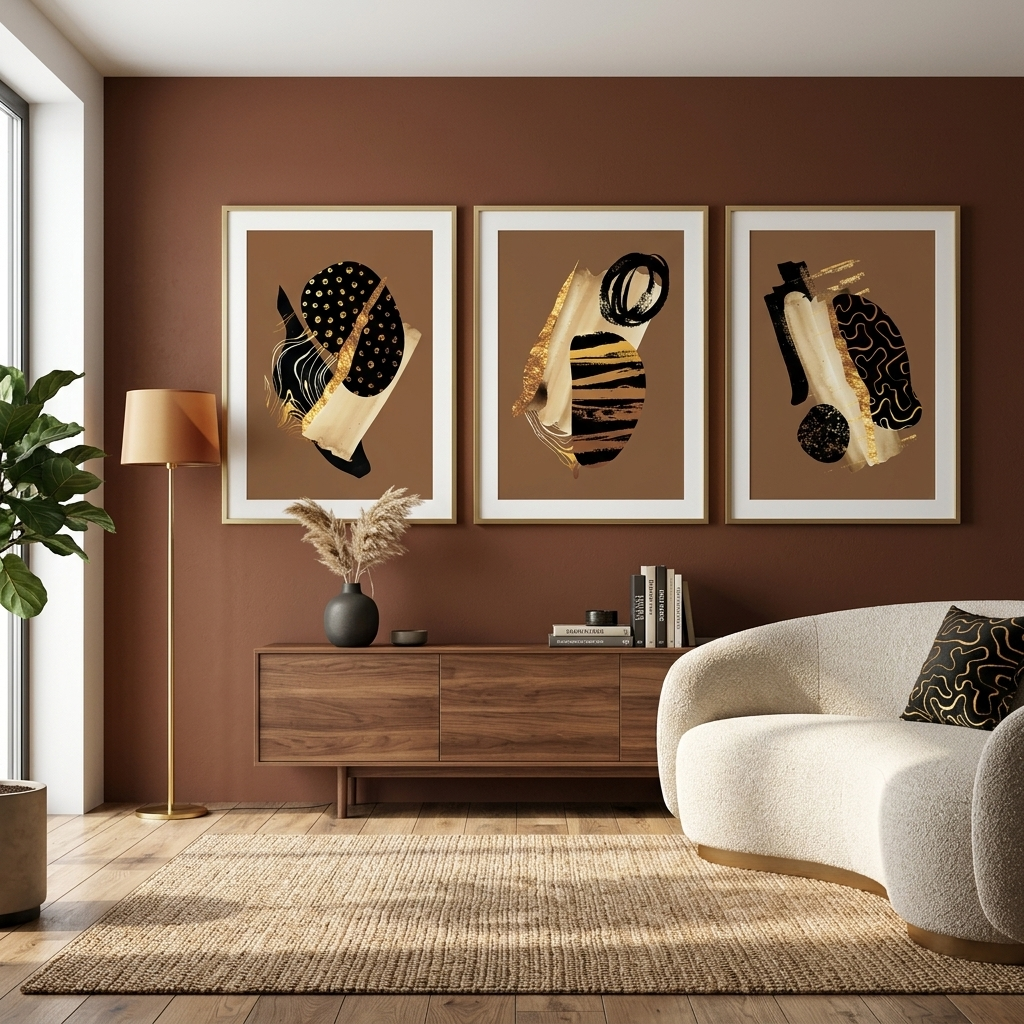 Modular abstract in gold black and beige colors Multi Panel Canvas Wall Art Print