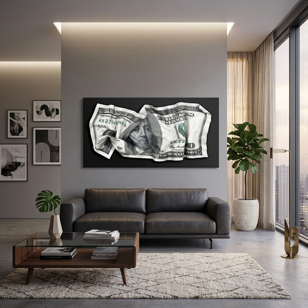A crumpled $100 bill Inspirational Canvas Wall Art Print