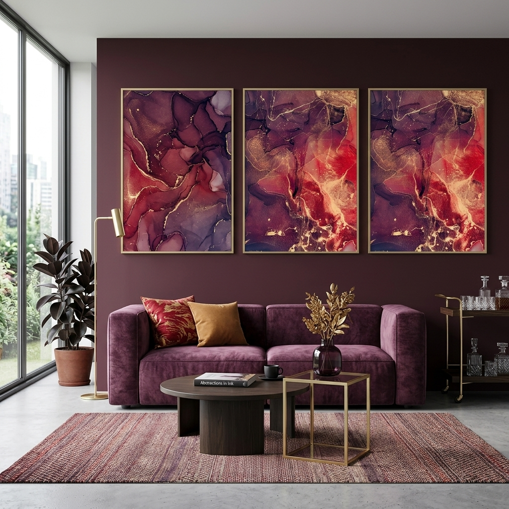 Dark purple abstract with red hues Abstraction Canvas Wall Art Print