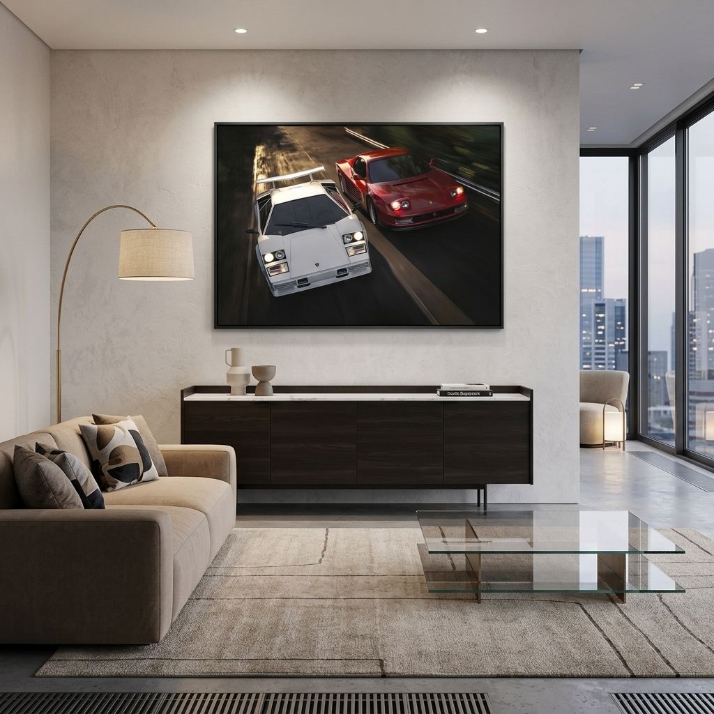 Ferrari Testarossa vs Lamborghini Countach Canvas Wall Art Print