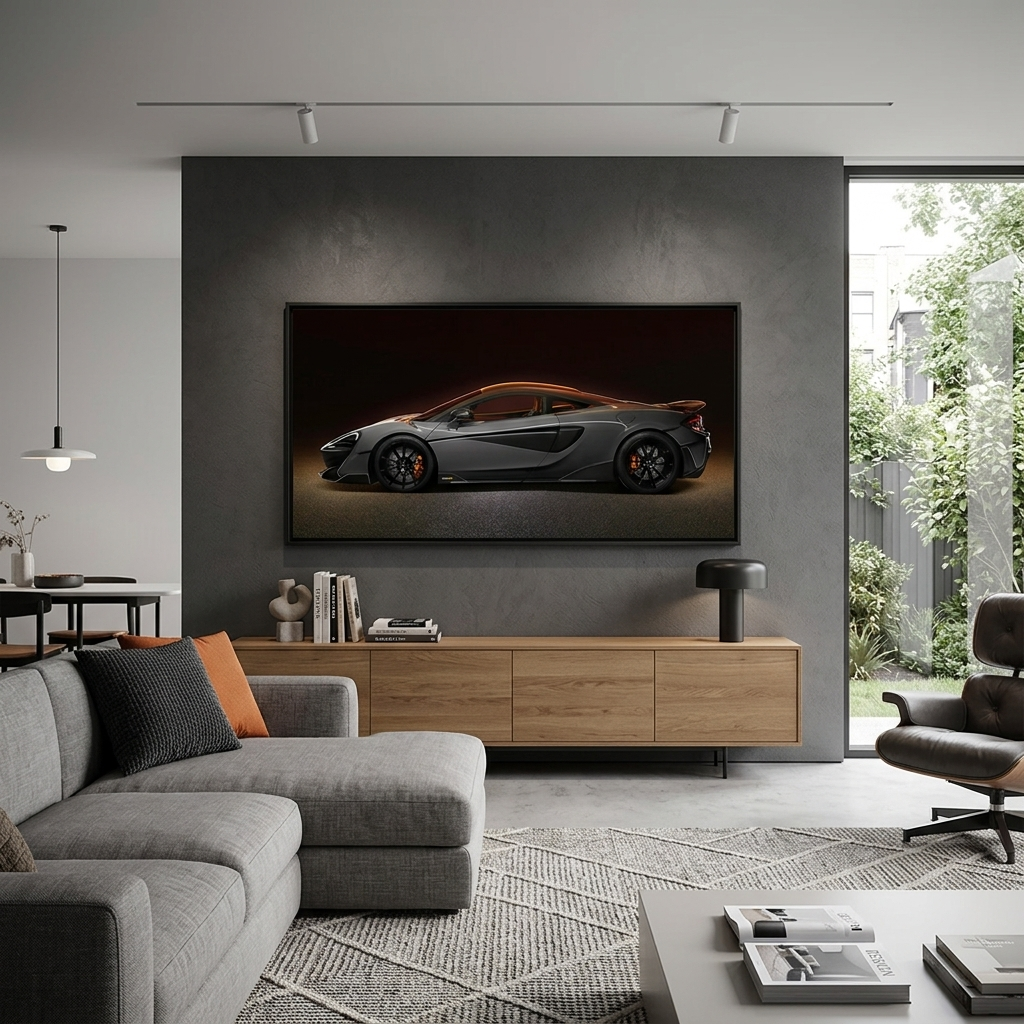 Painted car on black background Canvas Wall Art Print