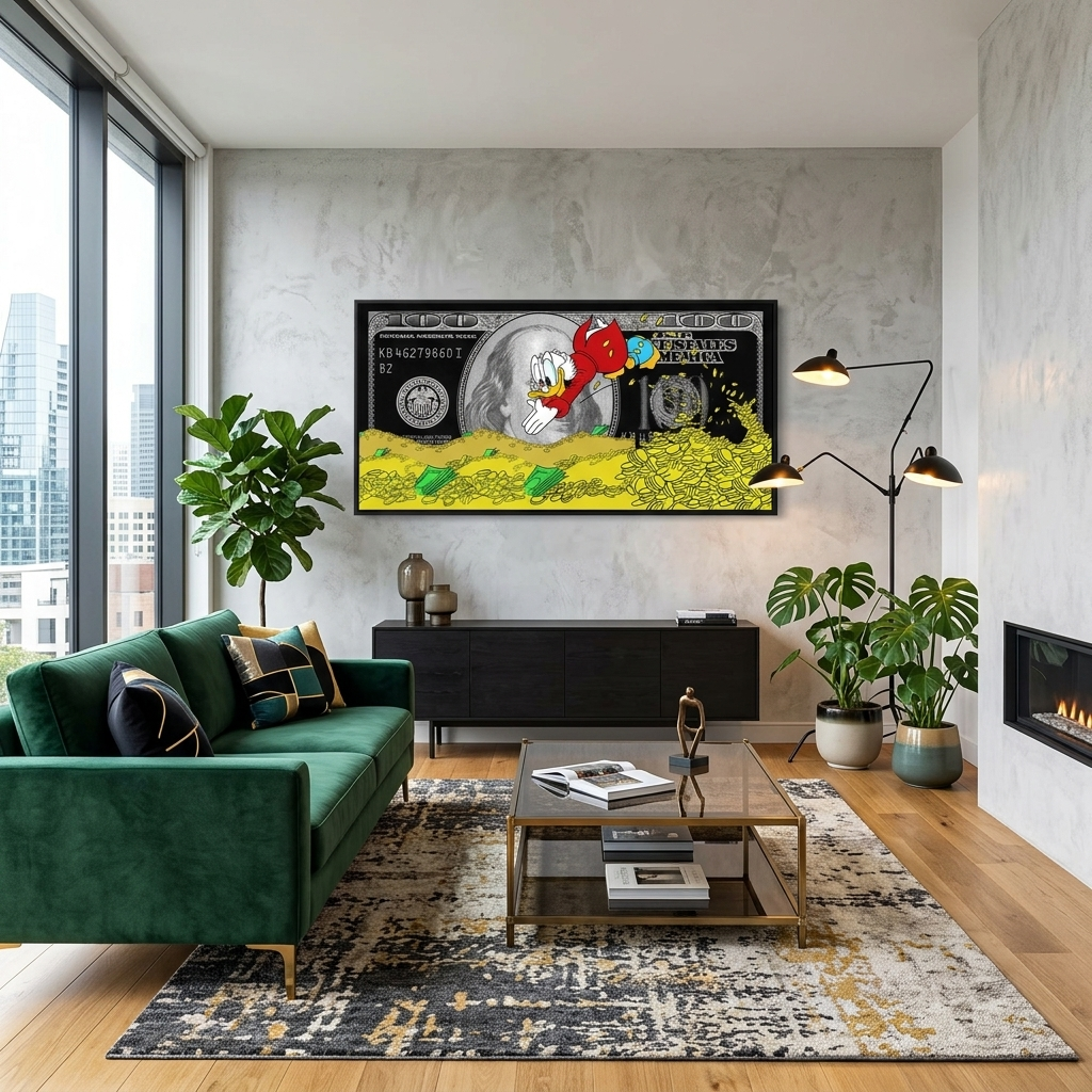 Scrooge coins and the black dollar Inspirational Canvas Wall Art Print