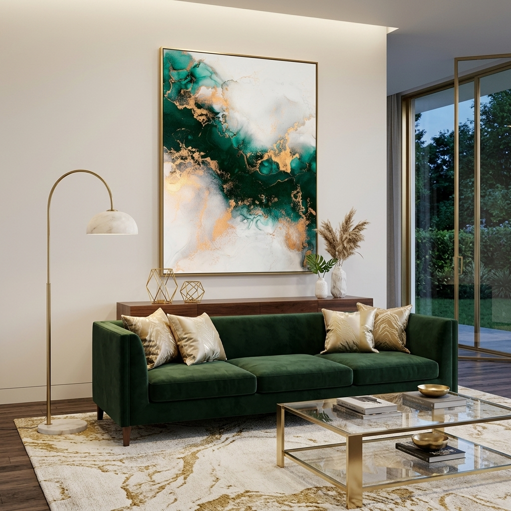 Green-gold with gray elements Abstraction Canvas Wall Art Print