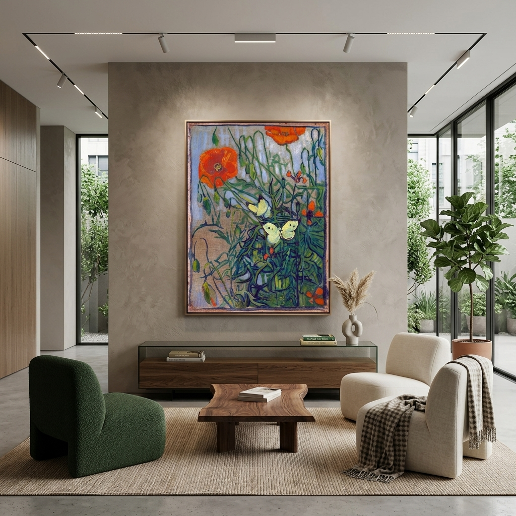 Butterflies and Poppies Vincent Van Gogh Reproduction Canvas Wall Art Print