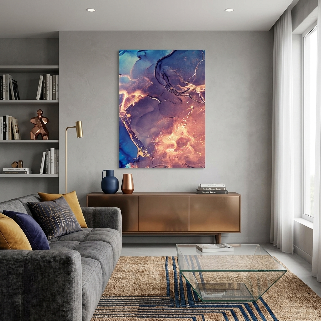 Violet-powder with blue and gold tones Abstraction Canvas Wall Art Print
