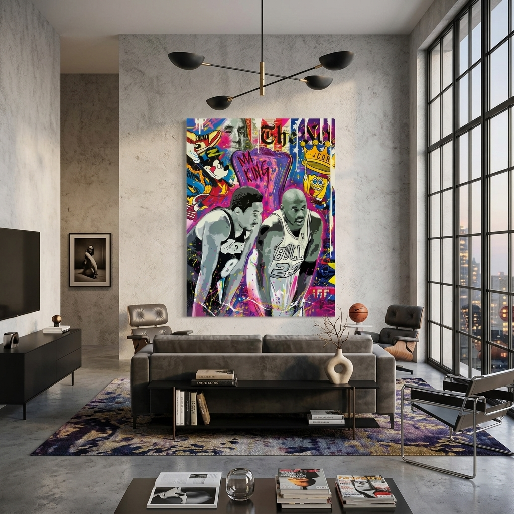 Basketball players Michael Jordan and Kobe Bryant graffiti Canvas Wall Art Print