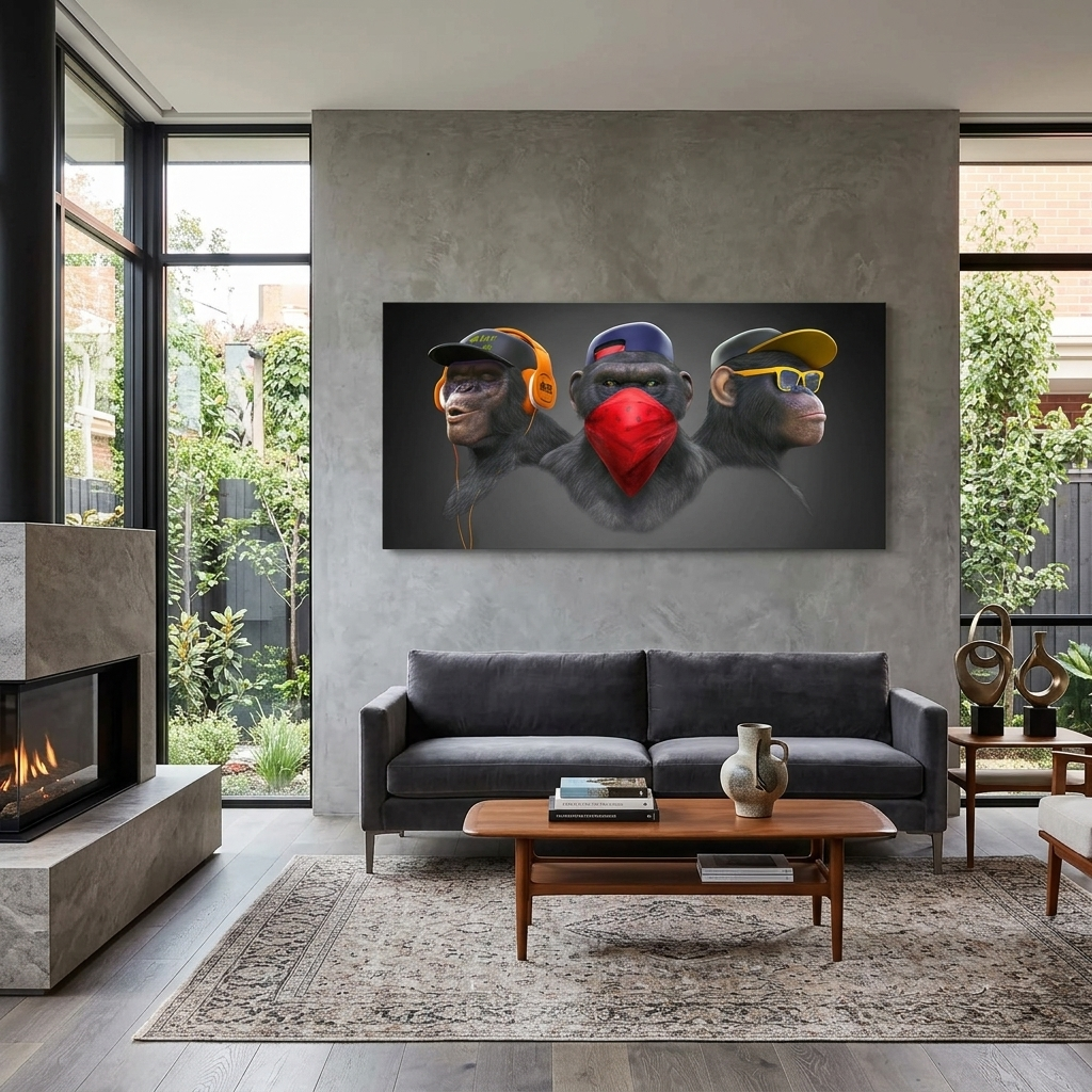 Three Gangster Monkeys Canvas Wall Art Print