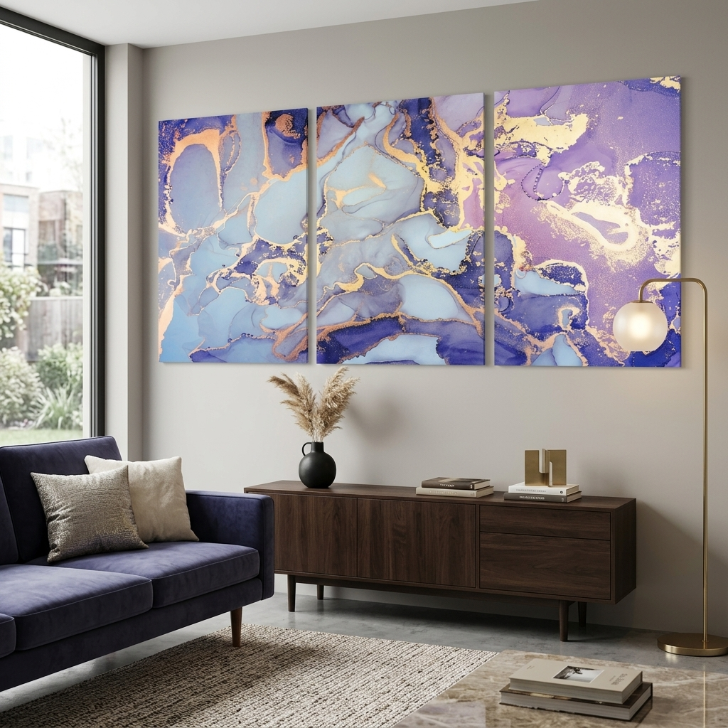 Modular lavender gray abstract Multi Panel Canvas Wall Art Print