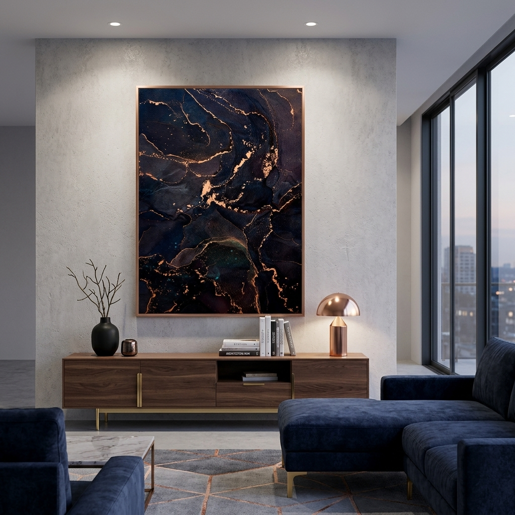 Dark blue and gold Abstraction Canvas Wall Art Print
