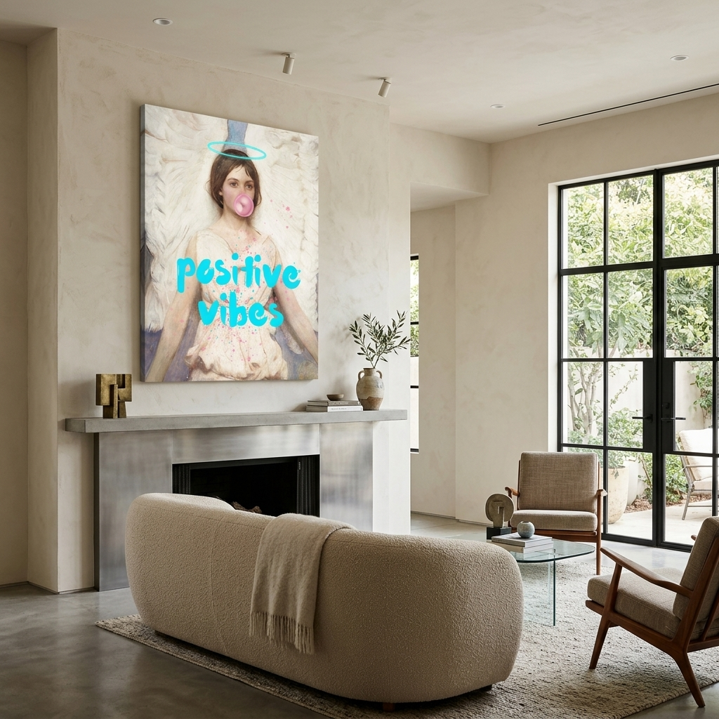 Canvas Wall Art Print Angel with gum. Positive vibes