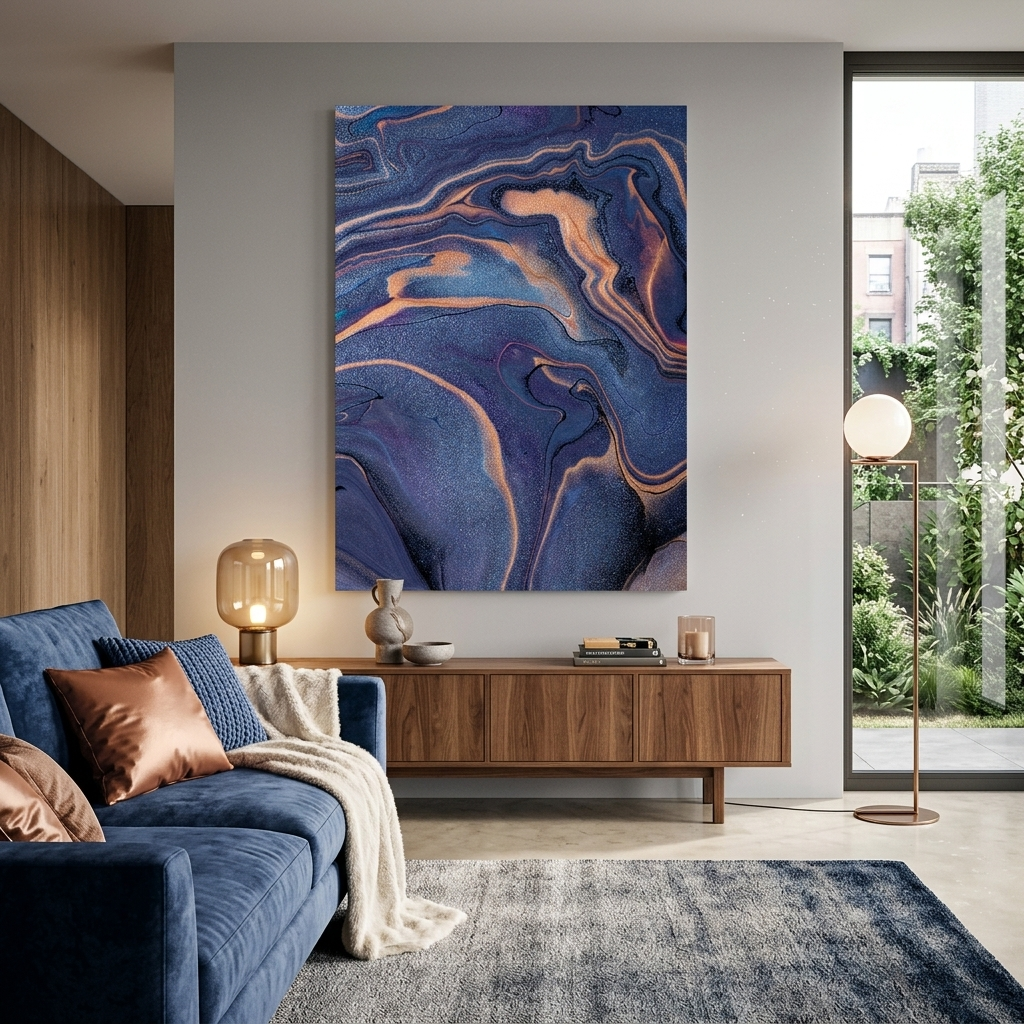 Navy and gold Abstraction Canvas Wall Art Print